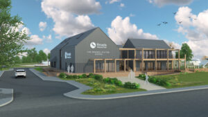 3d cgi image of new visitor centre building at Richardsons marina Stalham