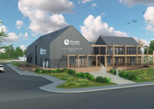 3d cgi image of new visitor centre building at Richardsons marina Stalham