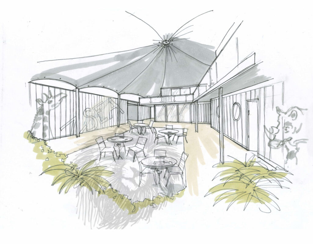 Sketch interior concept for building at Banham Zoon